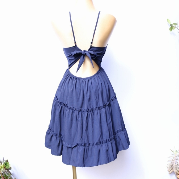 Navy Blue Spaghetti Strap Ruffle Mini Dress with Bow back, Small - Picture 6 of 12